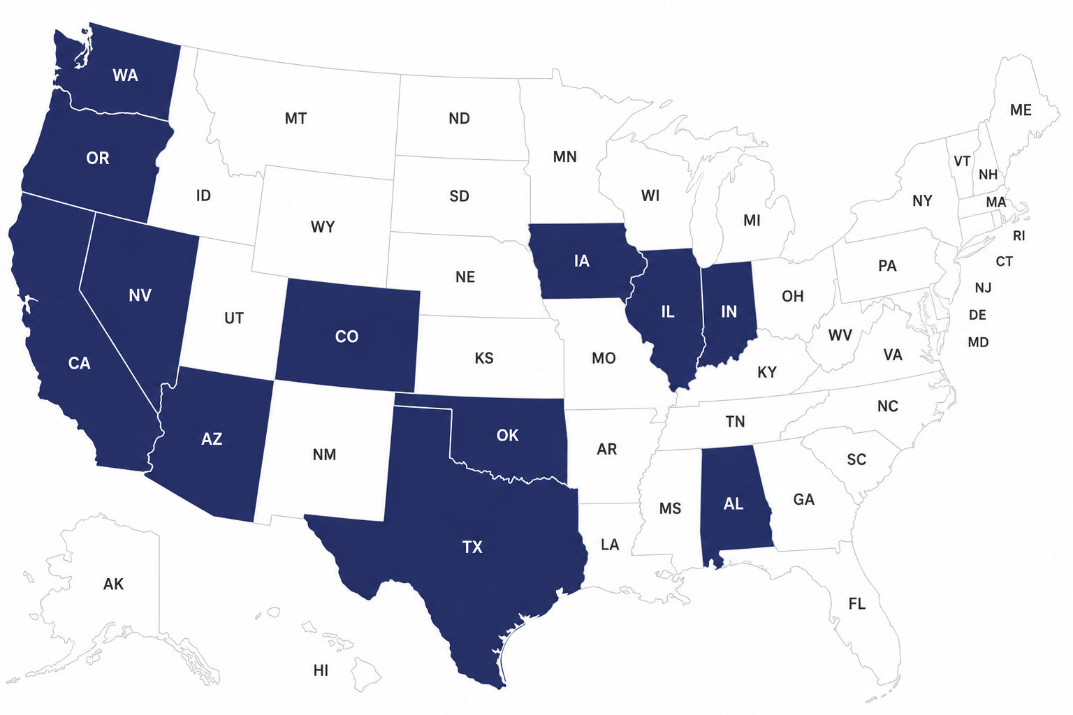Map of the states AMK Insurance Agency serves